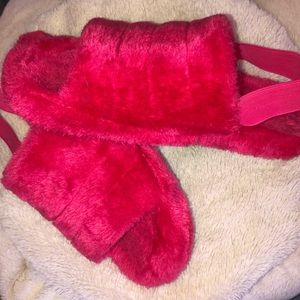 Bright pink slippers! Fluffy fuzzy so comfy